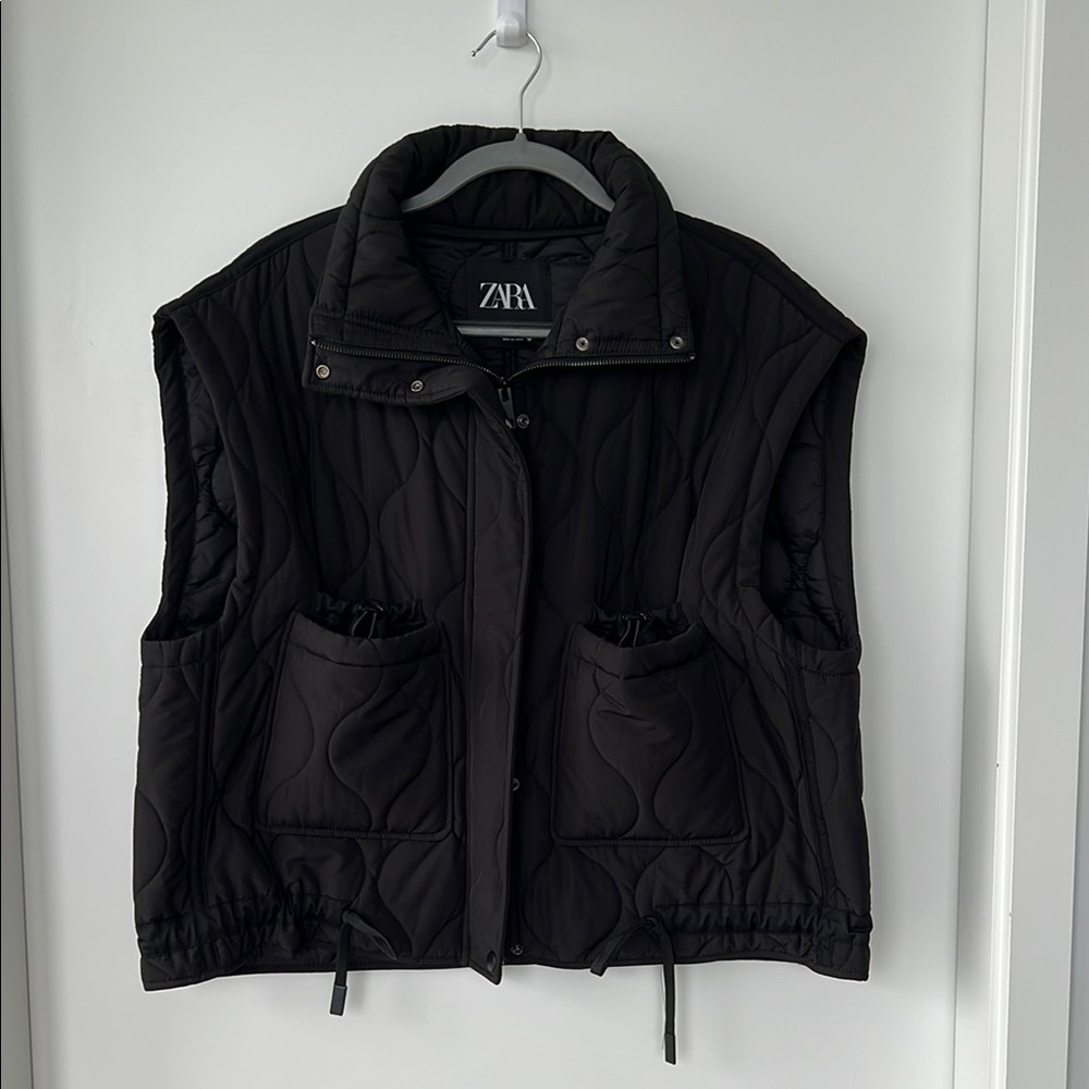 Zara Black Utility Vest with Stand-Up Collar